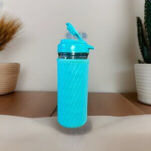 Masontops Mason Jar Hydration 16oz Glass Water Bottle Neoprene Sleeve Turquoise